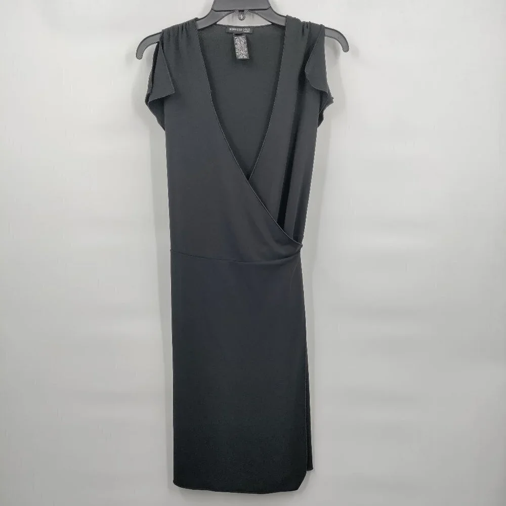 Kenneth Cole V Neck Split Flutter Sleeve Wrap Mini Dress Size XS Women Black